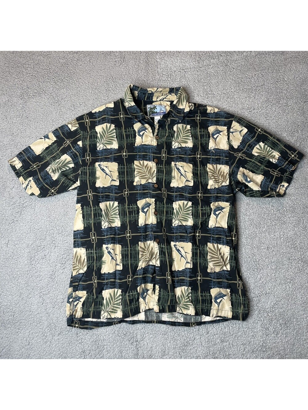 AFTCO Hawaiian Shirt XL Marlin Bluewater Button Up Fish Fishing